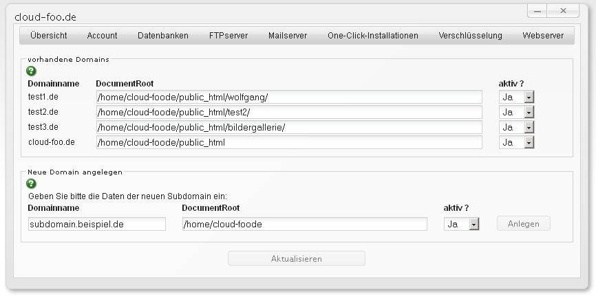 Evolution Hosting Domainverwaltung