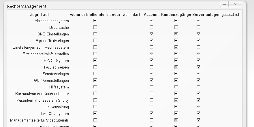 Evolution Hosting Rechteverwaltung
